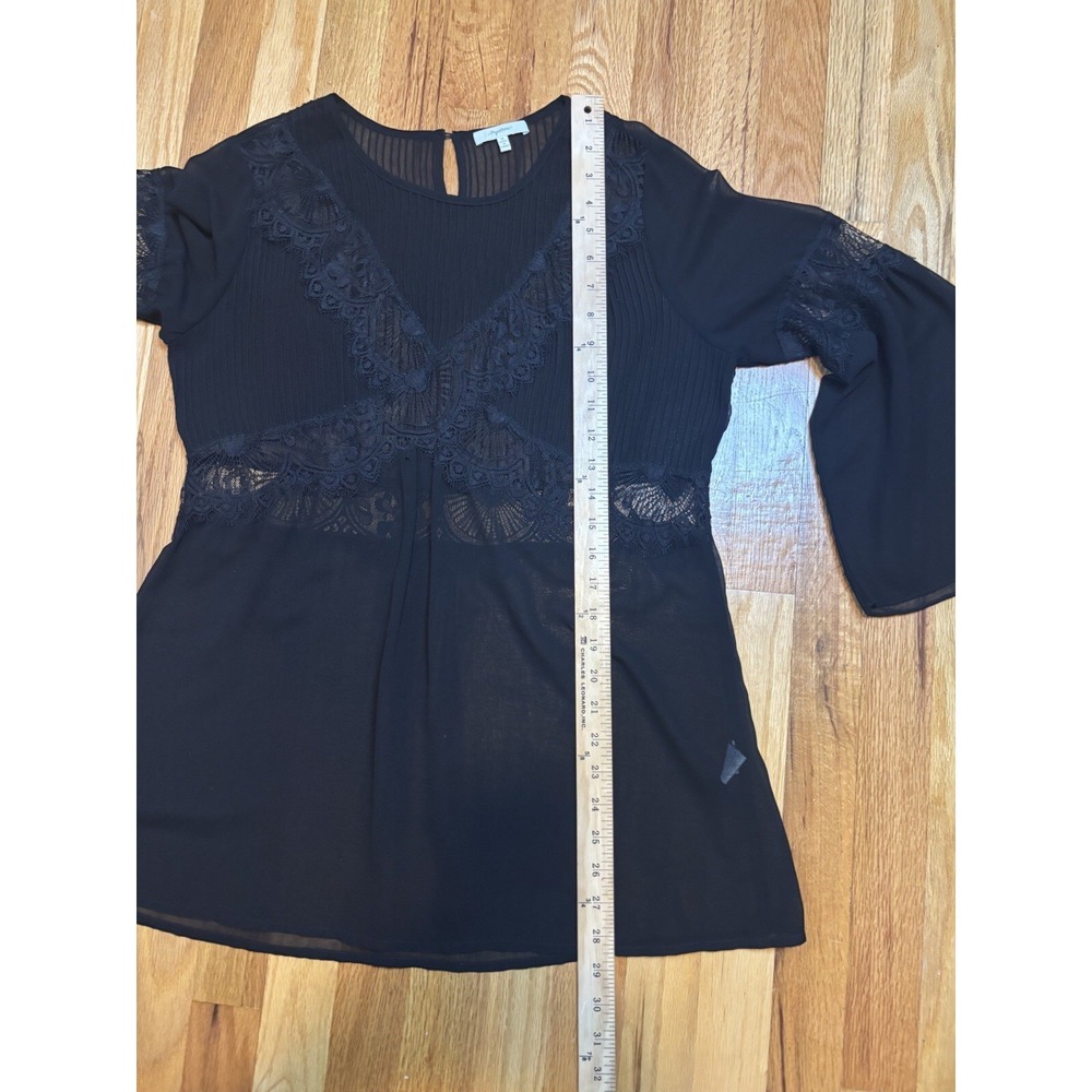 Woman Black Delicate Sheer Blouse Flared Sleeve Lacey Whimsigoth Witchy Vampire - Picture 4 of 8